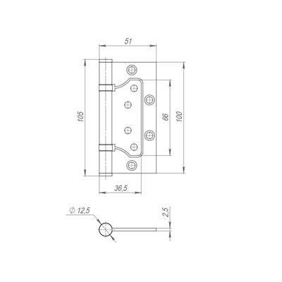 Петля из нержавейки универсальная без врезки IN4500W INOX 304 (500-2BB 100x2,5), фото 3