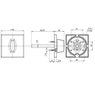 Ручка поворотная BKW8x75.K.RL52 (BKW8x75 RL) SSG сатинированное золото, фото 3