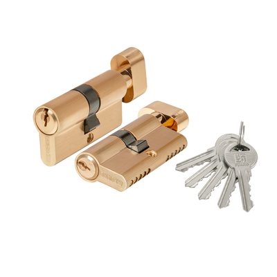 Цилиндровый механизм 1000ZM Knob60(25+10+25) SSG сатинированное золото 5Key с вертушкой, фото 1