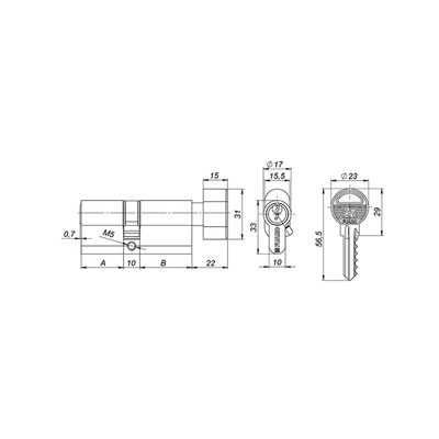 Цилиндровый механизм 1000ZM Knob70(30+10+30) SSG сатинированное золото, 5Key с вертушкой, фото 3