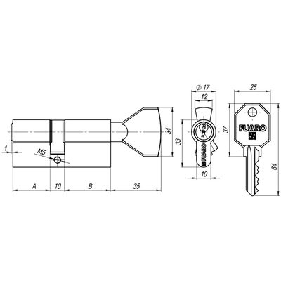Цилиндровый механизм (100 CM/80) 1000CMKnob80(35+10+35) CP хром 3Key с вертушкой, фото 3