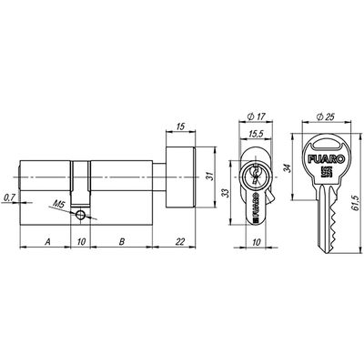 Цилиндровый механизм (R302/60) R3002Knob60(25+10+25) CP хром 5Key с вертушкой, фото 3