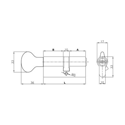 Цилиндровый механизм с вертушкой 164 SM/70 (30+10+30) mm латунь 5 кл., фото 4
