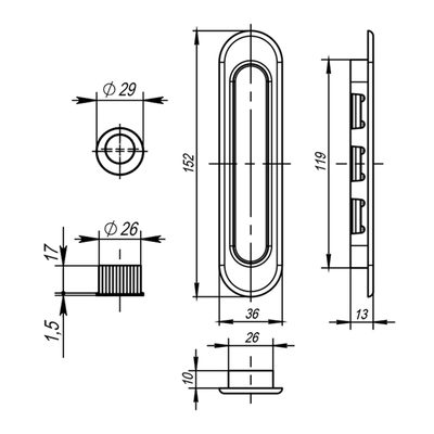 Ручка для раздвижных дверей SH.LD152.010 (SH010) WAB-11 матовая бронза, фото 3
