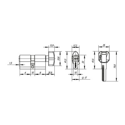 Цилиндровый механизм MaxPro7002Knob90mm(35+10+45) SN никель 7key с вертушкой, фото 3