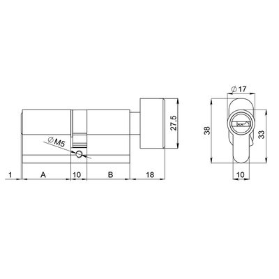 Цилиндровый механизм (200 ZM/120) 2000ZM Knob 120 (55+10+55) BL-24 черный 5Key с вертушкой, фото 3