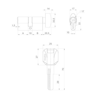 Цилиндровый механизм (Z402/90) Z4002Knob90(40+10+40) с вертушкой CP хром, фото 2