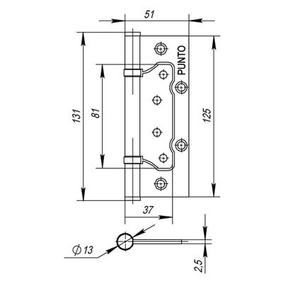 Петля универсальная без врезки IN5200W PN (200-2B 125x2,5) мат. никель, фото 3