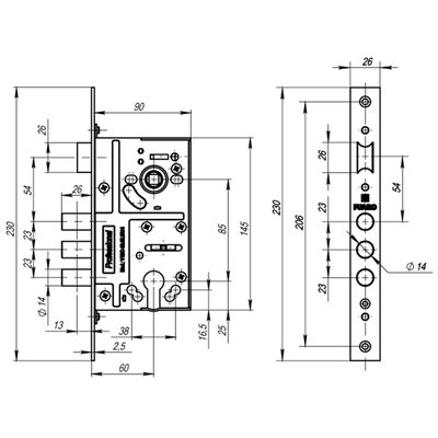 Корпус врезного замка c защёлкой MDV10/C-60.85.3R14, фото 3