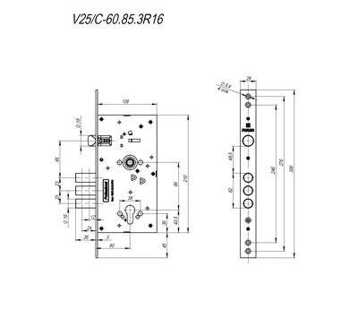 Корпус врезного замка c защёлкой MDV25/C-60.85.3R16, фото 4