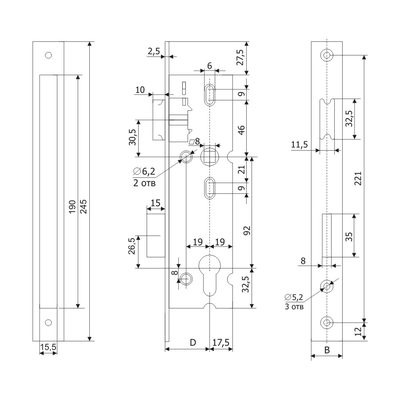Корпус узкопрофильного замка с защёлкой PROFI 35.11.16 /123:0113/, фото 2