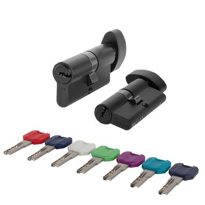 Цилиндровый механизм MaxPro7002Knob52mm(21+10+21) BL черный 7key с вертушкой, фото 1