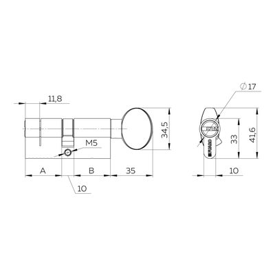 Цилиндровый механизм 3 класса безопасности G-PRO5002 Knob 80 (35+10+35) SSC 5Key, фото 3