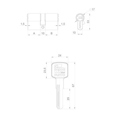Цилиндровый механизм Z3000Key90(35+10+45) BL черный, фото 2