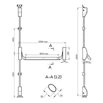 Ручка-штанга нажимная AP.1900C push-bar с тягами для двухстворчатых проф. дверей, фото 3