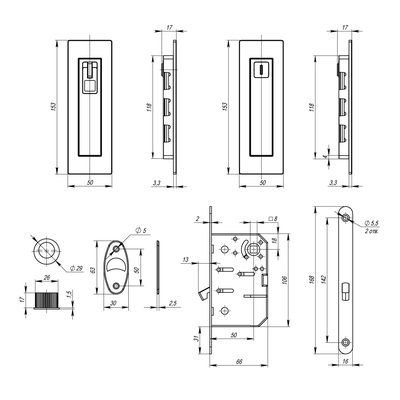 Защелка с ручками для раздвижных дверей SH.URB153.KIT011-BK (SH011 URB) СP-8 хром, фото 3
