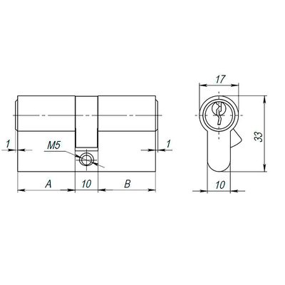 Цилиндровый механизм (AX100/60) AX1000Key60 (25+10+25) PB латунь, фото 3