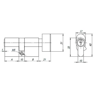 Цилиндровый механизм (AX102/70) AX1002Knob70 (30+10+30) PB латунь с вертушкой, фото 3
