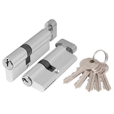 Цилиндровый механизм (AX102/80) AX1002Knob80 (35+10+35) CP хром с вертушкой, фото 1