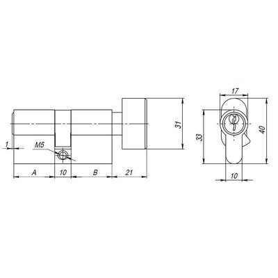 Цилиндровый механизм (AX102/80) AX1002Knob80 (35+10+35) CP хром с вертушкой, фото 3