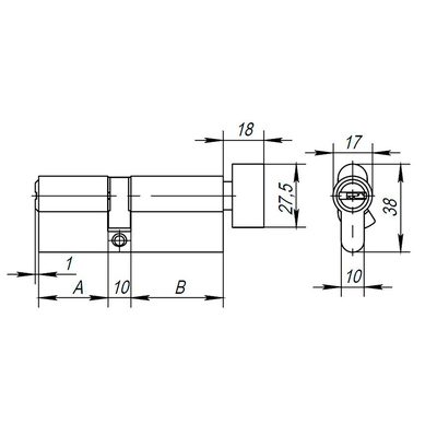 Цилиндровый механизм (AX202/80) AX2002Knob80 (35+10+35) CP хром с вертушкой, фото 3
