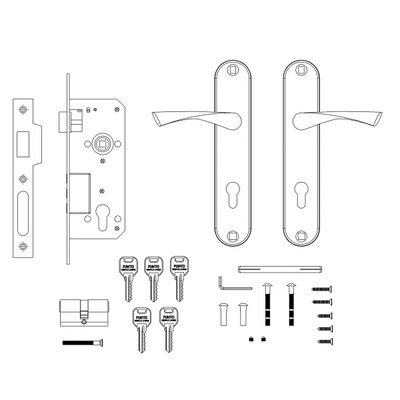 Замок цилиндровый в комплекте с ручкой LOCKSET90.CRONA.4585-3 (KIT P90 4585/3 CRONA) SN мат.никель, фото 3