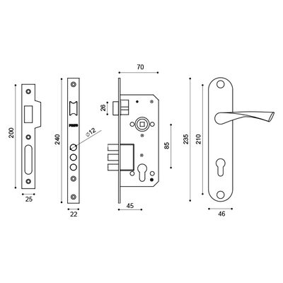 Замок цилиндровый в комплекте с ручкой LOCKSET90.CRONA.4585-3 (KIT P90 4585/3 CRONA) AB бронза, фото 4