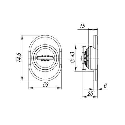 Накладка на сувальдный замок ESC.S-auto/U/OV.477 (ESC 477 U (70х50)) с подпруж. шторками СР хром, фото 3